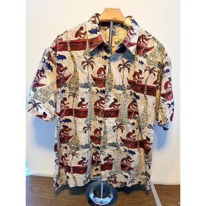 Kahala Hawaiian Shirt Mens XLarge Boat Island Button Short Sleeve Avi Collection